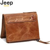 JEEP BULUO Unisex Wallets Genuine Leather Men Women Bifold Wallet